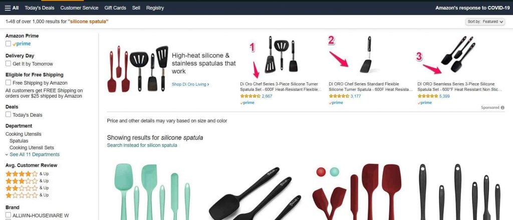 Same image as above of the headline search ad except this time it points out the 3 singular amazon listings in the ad that you can click on